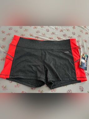 Avia Charcoal Gray Bike Shorts with Red Side Panels